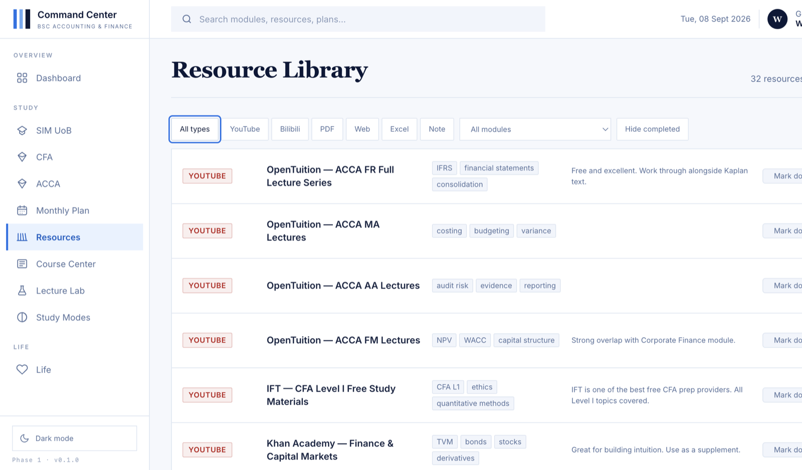 AF Command Center resource library