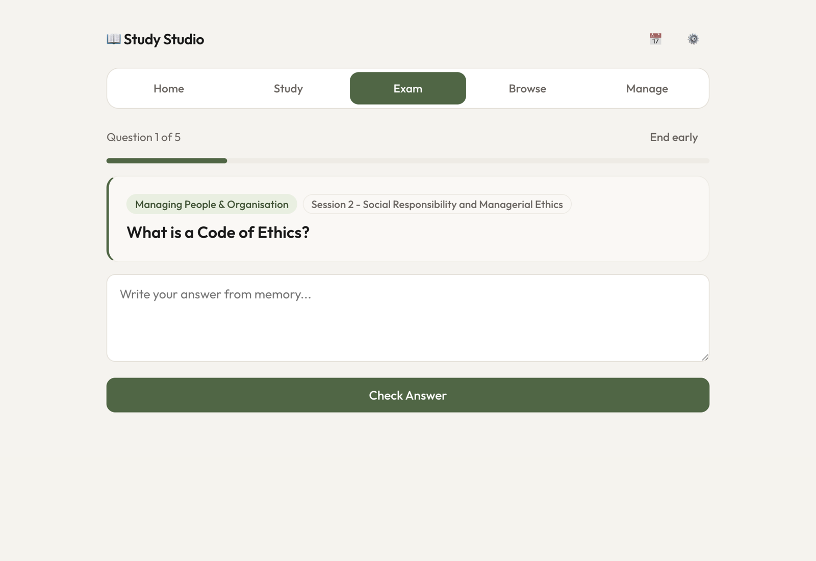 Study Studio closed-book exam interface